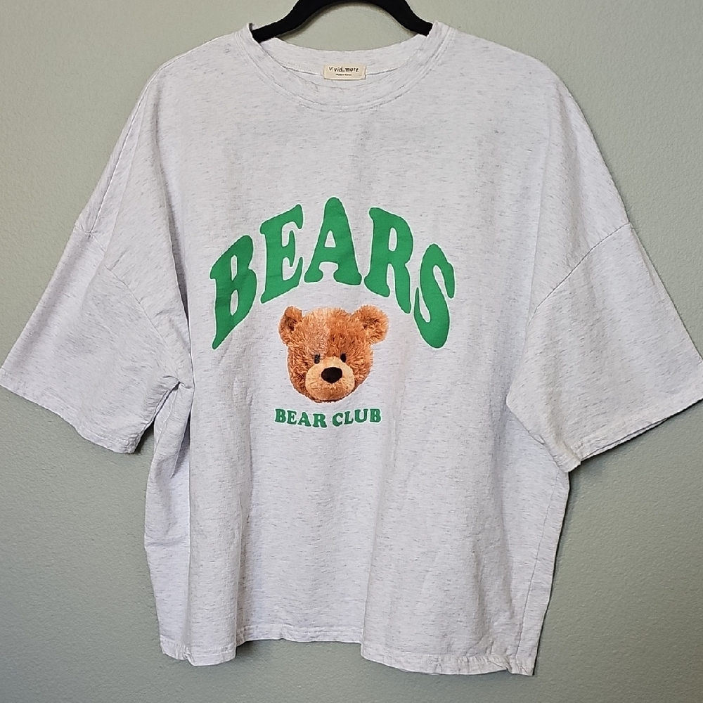 Vivid_More Bear Face Graphic Oversized Short Sleeve Sweater Shirt XL
